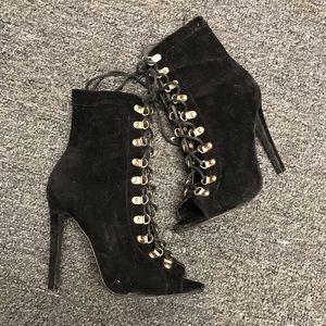 ❗️SOLD❗️ Olivia, Velvet Lace up Peep-toe Booties
